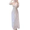Vestido Largo Estilo Francés con Súper Bonito Elegante, Vestido Blanco de Encaje con Cuentas para Mujer, Nuevo Estilo de Primavera y Verano