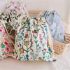 Bolsa de Tela de Algodón Estampada Estilo Fresco con Cordón para Viaje Perezoso, Almacenamiento de Cosméticos, Ropa Interior, Zapatos y Calcetines, Bolsa Portátil con Cordón