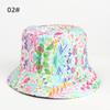 Chapéu de Pescador Feminino Transfronteiriço Novo Estampado Flor Colorida Dupla Face Chapéu Bacia Grafite Moda Protetor Solar Chapéu de Sol
