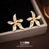 Pendientes de flor plisada tridimensional de circonia europea y americana, clips para orejas vintage de lujo ligero de nicho sin perforación, pendientes únicos de alta gama