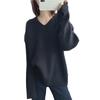 Suéter Suelto y Casual de Punto Acanalado Suave para Mujer, Nuevo Estilo Coreano Color Sólido Tejido Jersey Camiseta Base para Otoño e Invierno