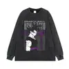 En Stock Marca de Moda Camiseta Lavada Desgastada Cuello Redondo Patrón de Anime Hombro Caído Corte Holgado Verano Casual Manga Larga Manga Corta