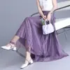 Falda Larga Morada Acampanada, Falda Holgada de Corte A, Adelgazante, Moderna, Versátil Falda de Lentejuelas