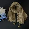 Lenço Fino de Algodão e Linho na Cor Linho, Estilo Intelectual Coreano, Xale de Viagem Elegante para Mulheres, Lenço de Seda Versátil e Estiloso para a Primavera