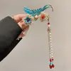 Nuevo Pasador Clásico Estilo Chino Azul Quemado Tocado con Borla para Mujer Falda Hanfu Mamian Clip Lateral Accesorio para el Cabello Retro Cheongsam