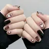 Modelo de Venda Quente para Comércio Exterior: 24 Peças Pretas Estilo Francês Gradiente Cinza-Marrom Coração Doce-Frio Color-Blocking Quadradas Curtas Unhas Postiças Atacado