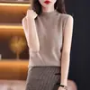 Chaleco de punto sin mangas ajustado y versátil para mujer, adelgazante, de cuello alto, para primavera y otoño, elegante y con clase en color camel