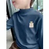 Y2556# Camiseta Básica Masculina de Veludo Gola Semialta Roupas de Outono Inverno com Forro de Lã Roupas Quentes Manga Longa Top Grande para Crianças