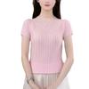 Top de Manga Curta 2025 Verão Nova Moda Sense Nicho Elegante Cor Sólida Romântico Decote V Manga Curta com Strass