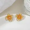 Pendientes de diseño de flor de cristal con gradiente dulce y fresco de verano, pendientes verdes elegantes de alta calidad para mujer