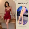 Lencería Sexy, Vestido Atrevido y Seductor con Escote Profundo y Tirantes de Cadena de Perlas, Espalda Descubierta Transparente, Fruncido, Tul, Ajustado, Camisón para Mujer