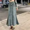 Falda vaquera con abertura para mujer, nuevo estilo de verano, de cintura alta, adelgazante, línea B, de longitud media, ajustada al cuerpo