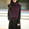 Nova coleção outono e inverno: lã pura, gola franzida, colete de tricô sem mangas, cor sólida, versátil para usar em camadas, e pode ser usado como blusa