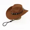 Chapéu de Cowboy Ocidental Retrô Europeu e Americano, Chapéu de Jazz Estilo Cabeça de Boi com Rebites de Camurça Transfronteiriço, Chapéu de Sol Versátil para Viagem