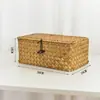 [Procesamiento Personalizado] Organizador de Maquillaje Tejido de Pasto Marino Caja de Almacenamiento, Cesta de Almacenamiento Tejida de Paja con Tapa, Canasta de Regalo