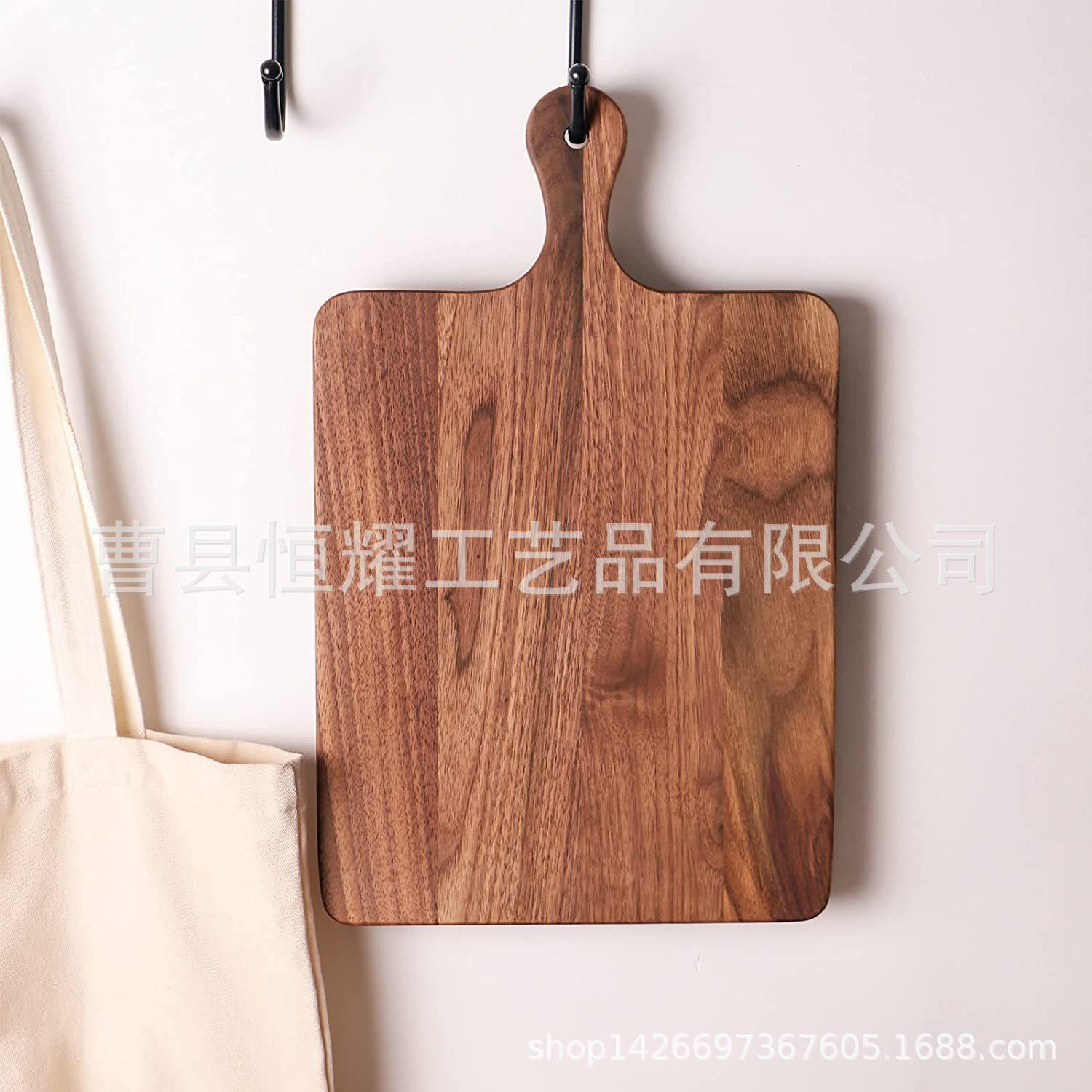 跨境胡桃木厨房砧板木制带手柄方形面包披萨奶酪板可悬挂牛排餐板