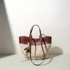 Bolso Tote Casual Nuevo de Gran Capacidad para Mujer, Bolso de Hombro de Moda, Bolso de Mano, Bolso Cubo de Cuero Genuino y Lino para Viajes Diarios