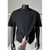 Camiseta Masculina Patchwork Texturizado com Decote V e Manga Curta, Estilo Verão Tough-Guy, Decote Pequeno, Manga Meia-Manga Tendência Estilo Americano