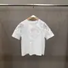 Camiseta de Verano 2026 Estilo Ins con Bordado de Encaje Grueso de Manga Corta para Mujer, Cuello Redondo, Corte Ajustado, Top Moderno y Elegante, Transfronterizo