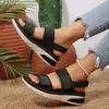 Comercio Exterior Transfronterizo Otoño 2026 Nuevas Sandalias de Cuña con Suela Gruesa para Mujer con Velcro y Pedrería, Sandalias de Cuña Casuales para Mujer