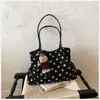 Bolsa Tote de Bolinhas Vintage Nova 2026, Bolsa de Ombro Grande Capacidade, Versátil para o Dia a Dia Estilo Coreano, Bolsa de Tecido Casual