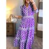 2026 Comercio Exterior Más Vendido En Stock Transfronterizo Europeo y Americano Amazon Primavera/Verano Estampado Geométrico Cuello en V Vestido Largo Ropa de Mujer