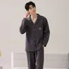 Cárdigan de algodón puro de doble cara para hombre, pantalones de manga larga, conjunto de pijama de alta calidad para hombre, conjunto de ropa para el hogar de talla grande para primavera y otoño