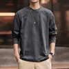 Camiseta de Algodón de Manga Larga Retro con Estampado de Ciervo y Bambú para Hombre, Marca de Tendencia Otoñal, Holgada, Casual, Sencilla
