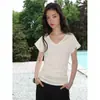 Camiseta Superscape de Mezcla de Algodón de Bambú de Alta Densidad, Amigable con la Piel, Cuello en V, Ceñida a la Cintura, con Pliegues y Capas