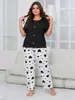 Conjunto de pijama longo com estampa de coração e decote V de manga curta, best-seller transfronteiriço europeu e americano para casa, pode ser usado fora como um suéter pijama