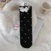 25 Meias Estilosas Zhuji Outono e Inverno para Mulheres, Meias de Algodão Pelúcia Gato Desenho Animado Estilo Japonês, Meias de Cano Médio Folgadas
