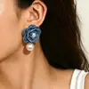 Nuevos Pendientes Transfronterizos Europeos y Americanos, Estilo de Arte Textil Geométrico con Diseño de Incrustaciones de Perlas, Pendientes de Botón Florales, Accesorios Versátiles para Orejas