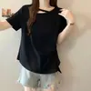 Camiseta de Manga Corta Casual con Dobladillo Asimétrico, Hombro Normal, Elegante Diseño Cut-Out, Cintura Fruncida, para Mujer Talla Plus 2026