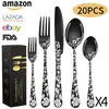 Amazon Patrón Juego de 20/30/40/60 Piezas Hogar Hotel Acero Inoxidable Vajilla Occidental Cuchillo para Steak, Tenedor y Cuchara