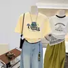 Camiseta informal casual simple versátil de algodón puro con estampado de tarro estilo coreano para mujer, nuevo top holgado de verano 2026