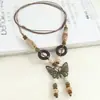 Cadena de Suéter Artística de Cerámica Vintage, Collar Largo para Mujer, Accesorio de Ropa de Alta Gama, Collar de Mariposa, Colgante de Estilo Antiguo