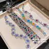 Jardín de Monet~Pintura al Óleo Flor de Circonia Cúbica Colorida Pulsera Lujo Ligero Pulsera de Gama Alta Accesorio de Mano para Noche de Boda
