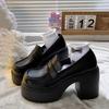 Mocasines de Tacón Alto para Mujer 2024 Primavera Nuevo Tacón Grueso Suela Gruesa Antideslizante Estilo Británico Pequeño Aumento de Altura Zapatos Casuales de Cuero