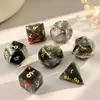 Dados Poliedros de Pedra de Sangue Africana Natural Dados com Números Esculpidos Jogo de Mesa Dnd Conjunto de Sete Peças Z02