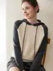 Tricô de Caxemira Novo para Outono e Inverno para Mulheres, Tricô com Capuz, Moletom Jaqueta com Capuz para Reduzir a Idade