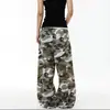 Pantalones de chándal anchos de estilo retro americano con camuflaje y cordón, diseño unisex, holgados y casuales, adecuados para deportes y ropa de trabajo