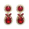 Brincos de gota de diamante Europa e Estados Unidos transfronteiriços pino de prata 925 brincos temperamento elegante brincos de strass vermelho vinho atacado em estoque