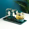Juego de Tazas de Cerámica de Alta Gama para Uso Doméstico, Tazas de Té, Tazas de Café, Jarra Transparente de Vidrio para Jugos y Agua Fría para la Sala de Estar, Tetera Transparente