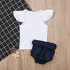 Conjunto de dos piezas de verano para niñas estilo europeo y americano sin mangas, top blanco puro + shorts de lunares, ropa infantil ins