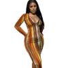 Vestido Sexy Estampado de Manga Longa Justo Slim Fit Novo Primavera Europeu e Americano Transfronteiriço Amazon AliExpress para Mulheres