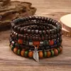 Suministro Directo de Fábrica Pulsera Bohemia de Múltiples Capas con Cuentas de Madera Pulsera con Cordón Elástico Joyería Europea y Americana Pulseras