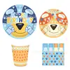 Mm289 Prato de Papel Decorativo Cachorro Azul Conjunto de Copos de Papel para Guardanapos para 8 Pessoas Conjunto de Louça para Festa de Feriado