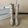 Botas de Tacón Grueso Otoño e Invierno Botas de Tacón Alto para Mujer Coreanas y Americanas Nuevo Estilo Rad Duidui Estilo Perezoso Circunferencia de Pantorrilla Grande Serie 2026 Plisadas
