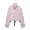 Chaqueta Corta de Mujer con Cuello Alto de Lunares y Cordón Tendencia Otoño Personalizada Corta Casual Estilo Transfronterizo Europeo y Americano