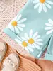 Comercio Exterior Ropa Infantil Verano Conjunto Niñas Dulce Color Sólido Top Estampado + Peto Estampado de Margarita Conjunto de Dos Piezas